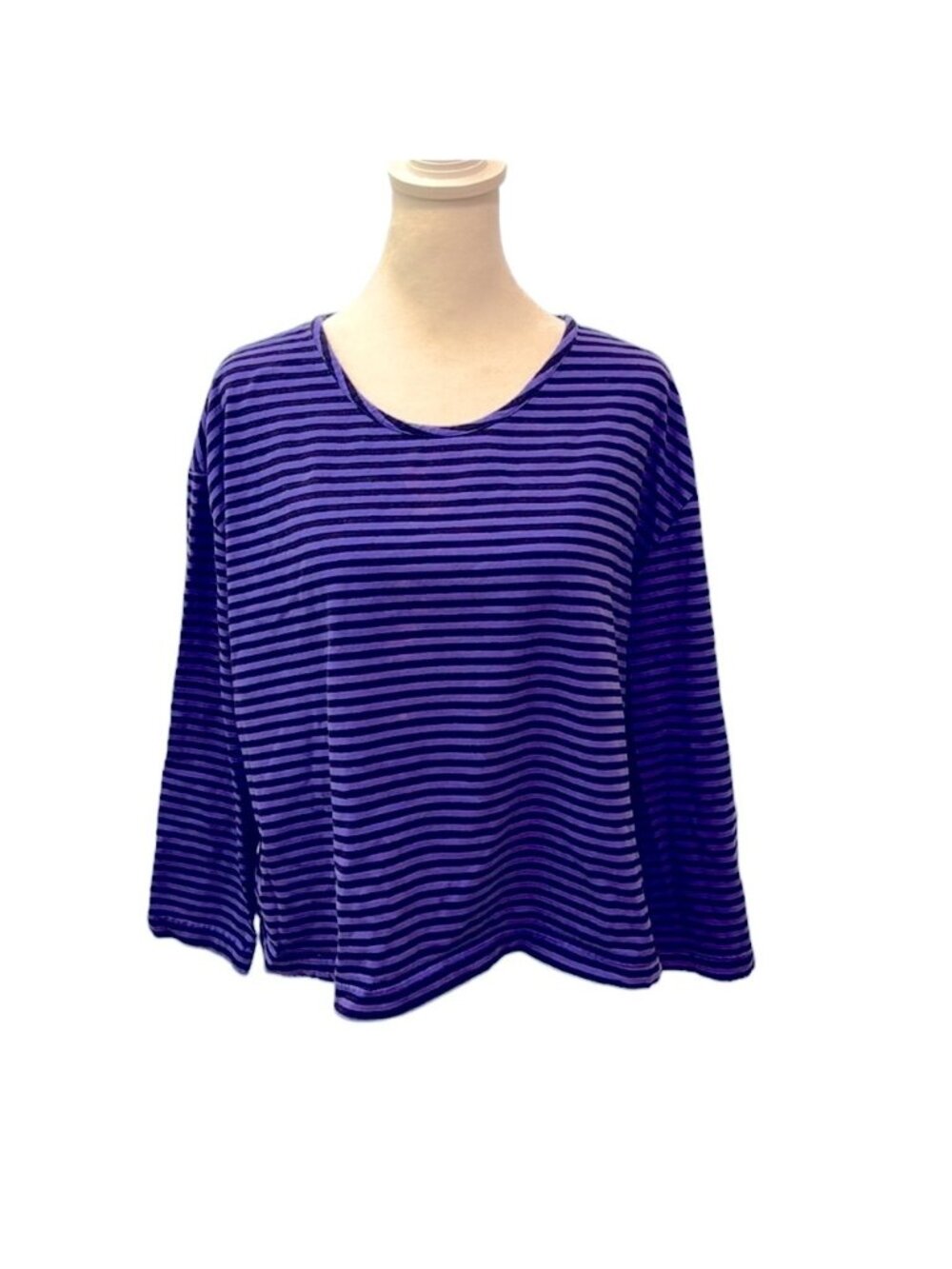 Iridium Purple and Black Striped l/s Box Top. Size M. Worn.